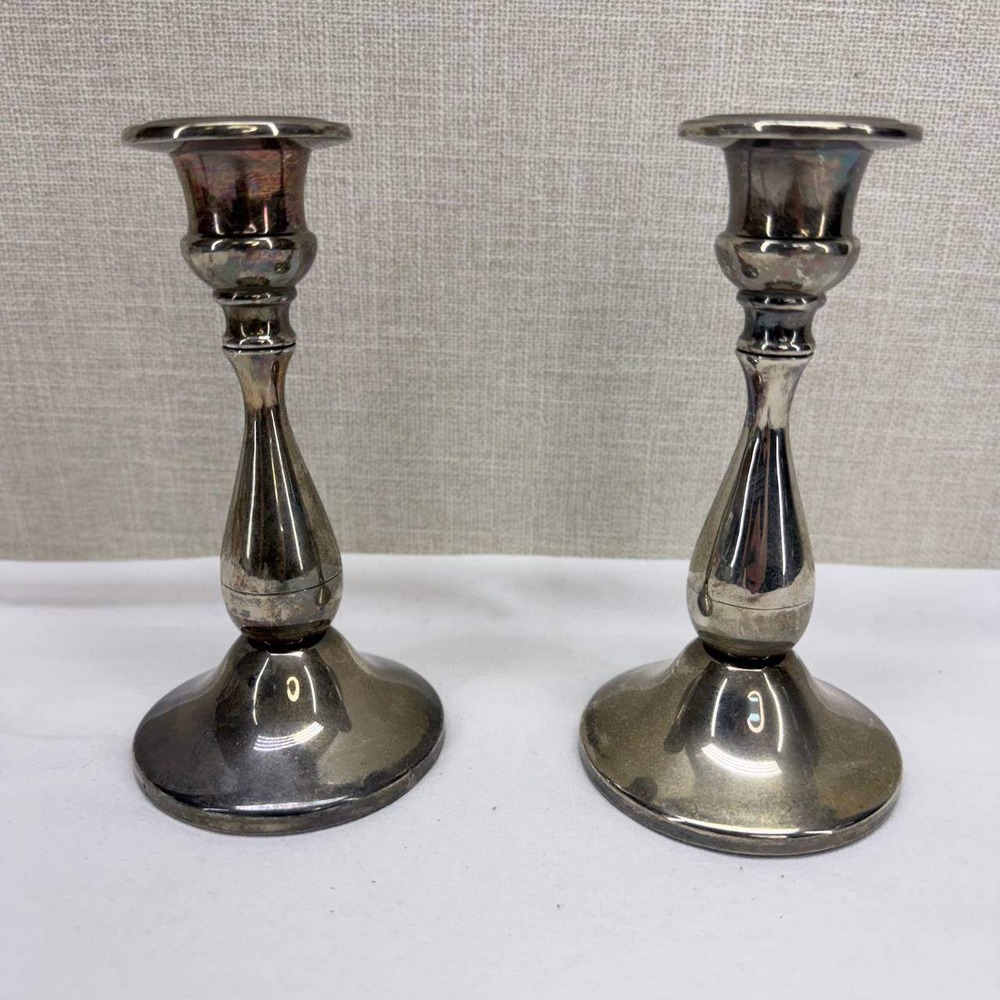 Vintage Silver Plated Candlestick Holders Pair 6.25 Inch Tarnish Patina Set of 2